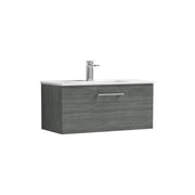 Nuie Arno Wall Hung vanity unit with Minimalist basin - 800mm (1 Drawer) Anthracite Woodgrain