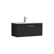 Nuie Arno Wall Hung vanity unit with Minimalist basin - 800mm (1 Drawer) Charcoal Black