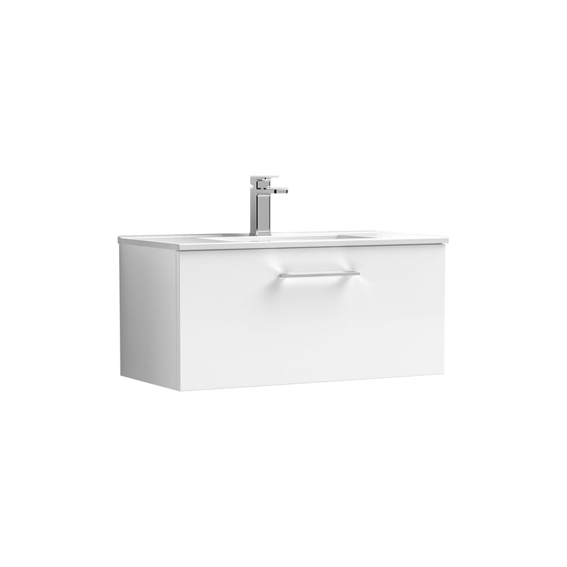 Nuie Arno Wall Hung vanity unit with Minimalist basin - 800mm (1 Drawer) Gloss White