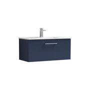 Nuie Arno Wall Hung vanity unit with Minimalist basin - 800mm (1 Drawer) Midnight Blue