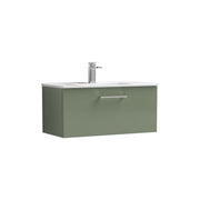 Nuie Arno Wall Hung vanity unit with Minimalist basin - 800mm (1 Drawer) Satin Green