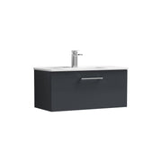 Nuie Arno Wall Hung vanity unit with Minimalist basin - 800mm (1 Drawer) Soft Black