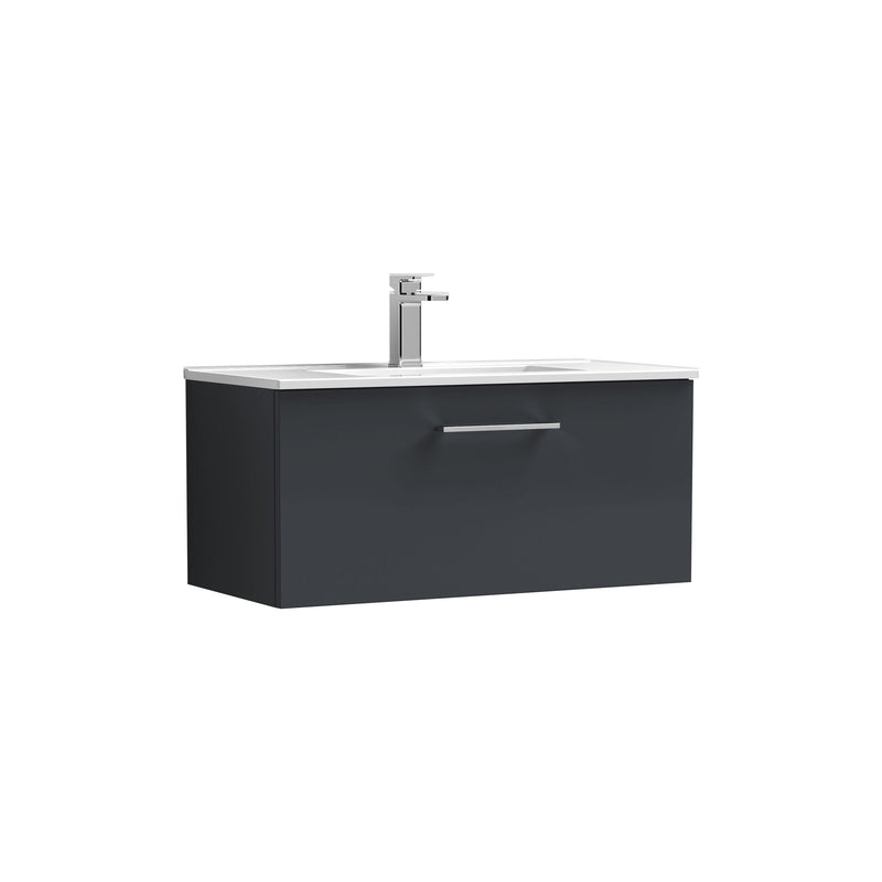 Nuie Arno Wall Hung vanity unit with Minimalist basin - 800mm (1 Drawer) Soft Black