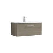 Nuie Arno Wall Hung vanity unit with Minimalist basin - 800mm (1 Drawer) Solace Oak