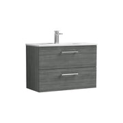 Nuie Arno Wall Hung vanity unit with Minimalist basin - 800mm (2 Drawers) Anthracite Woodgrain
