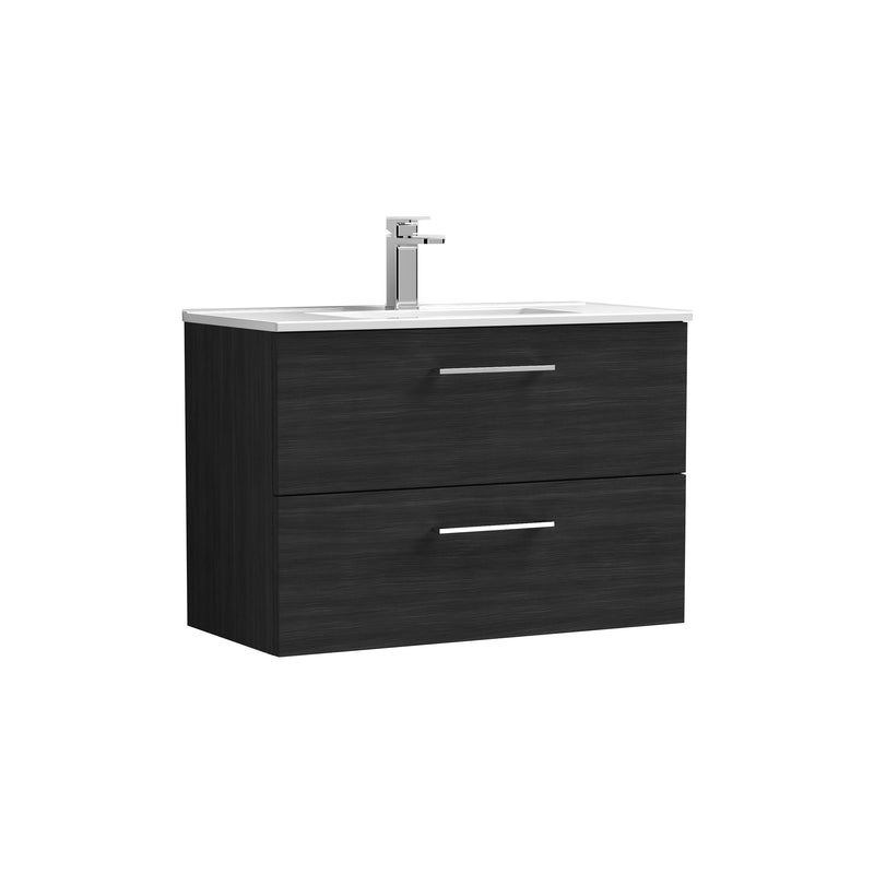 Nuie Arno Wall Hung vanity unit with Minimalist basin - 800mm (2 Drawers) Charcoal Black
