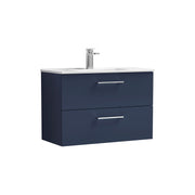 Nuie Arno Wall Hung vanity unit with Minimalist basin - 800mm (2 Drawers) Midnight Blue