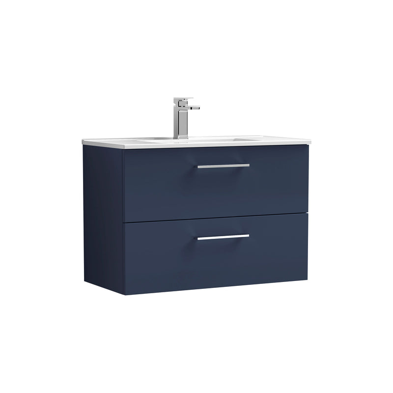 Nuie Arno Wall Hung vanity unit with Minimalist basin - 800mm (2 Drawers) Midnight Blue