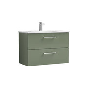Nuie Arno Wall Hung vanity unit with Minimalist basin - 800mm (2 Drawers) Satin Green