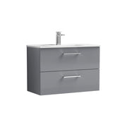 Nuie Arno Wall Hung vanity unit with Minimalist basin - 800mm (2 Drawers) Satin Grey