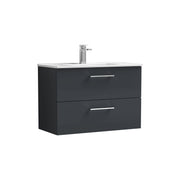 Nuie Arno Wall Hung vanity unit with Minimalist basin - 800mm (2 Drawers) Soft Black