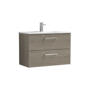 Nuie Arno Wall Hung vanity unit with Minimalist basin - 800mm (2 Drawers) Solace Oak