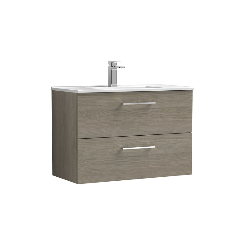 Nuie Arno Wall Hung vanity unit with Minimalist basin - 800mm (2 Drawers) Solace Oak