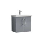 Nuie Arno Wall Hung vanity unit with Thin Edge basin - 600mm (2 Doors) Satin Grey