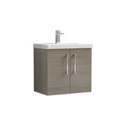 Nuie Arno Wall Hung vanity unit with Thin Edge basin - 600mm (2 Doors) Solace Oak