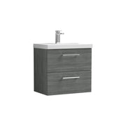 Nuie Arno Wall Hung vanity unit with Thin Edge basin - 600mm (2 Drawers) Anthracite Woodgrain