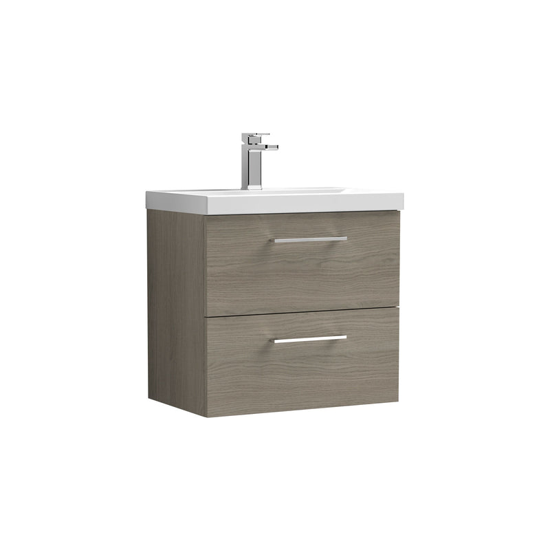 Nuie Arno Wall Hung vanity unit with Thin Edge basin - 600mm (2 Drawers) Solace Oak