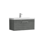 Nuie Arno Wall Hung vanity unit with Thin Edge basin - 800mm (1 Drawer) Anthracite Woodgrain