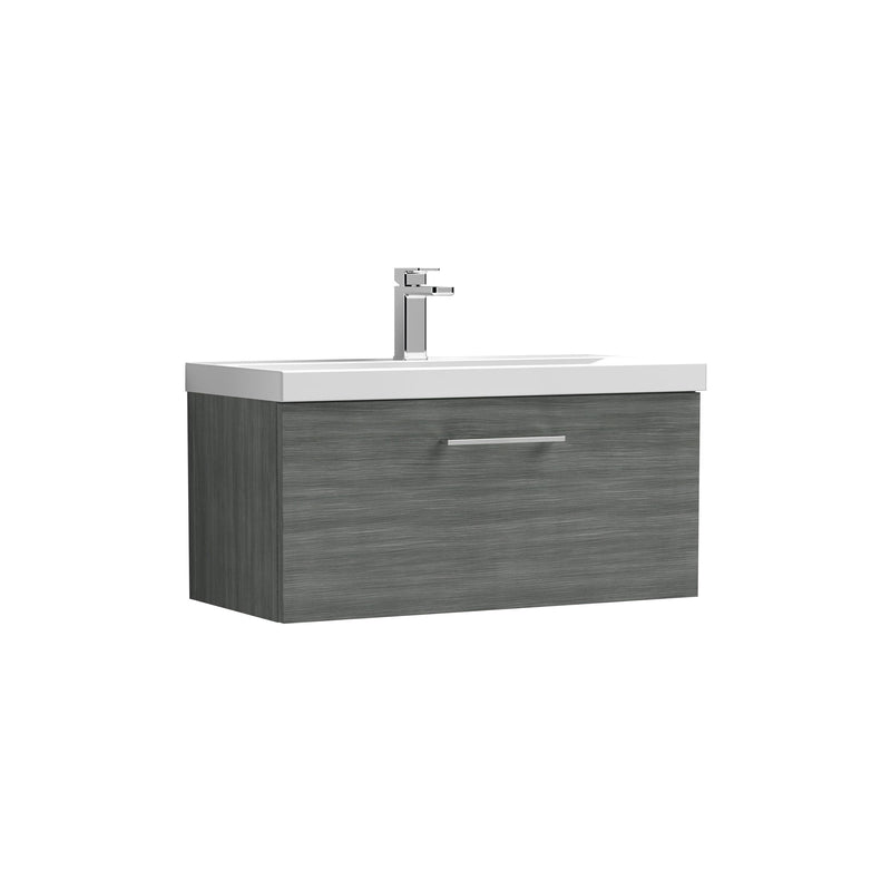 Nuie Arno Wall Hung vanity unit with Thin Edge basin - 800mm (1 Drawer) Anthracite Woodgrain