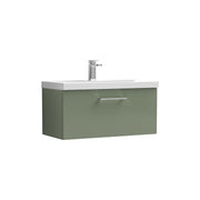 Nuie Arno Wall Hung vanity unit with Thin Edge basin - 800mm (1 Drawer) Satin Green