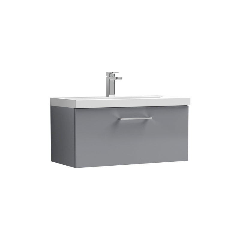 Nuie Arno Wall Hung vanity unit with Thin Edge basin - 800mm (1 Drawer) Satin Grey