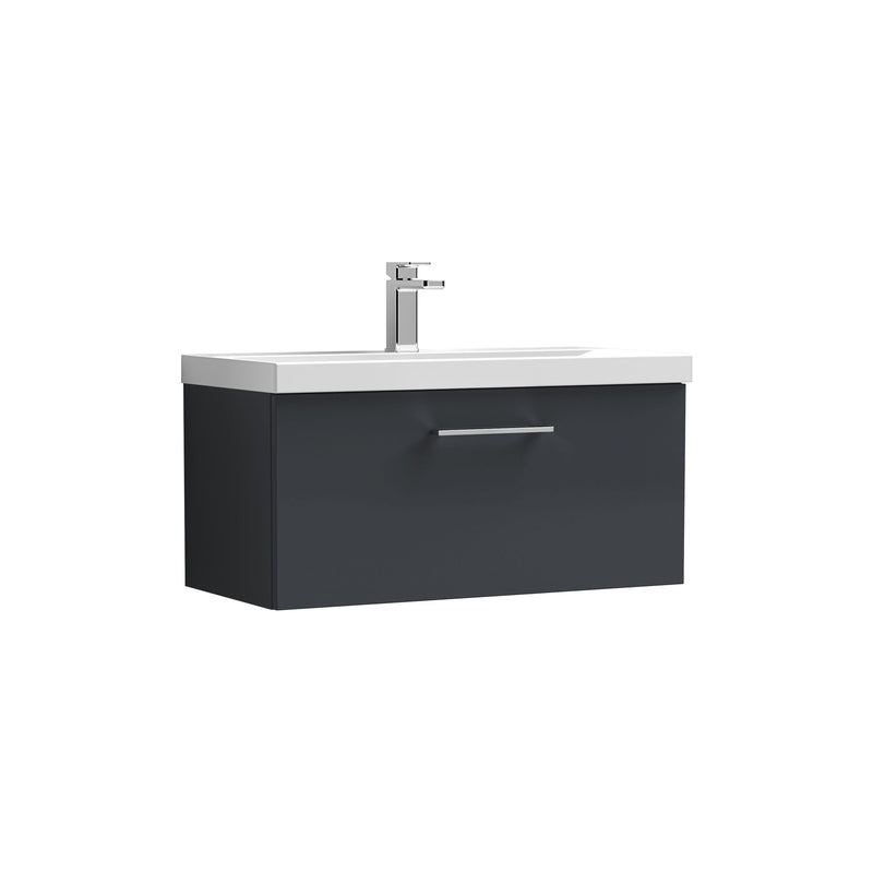 Nuie Arno Wall Hung vanity unit with Thin Edge basin - 800mm (1 Drawer) Soft Black