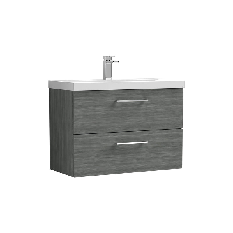 Nuie Arno Wall Hung vanity unit with Thin Edge basin - 800mm (2 Drawers) Anthracite Woodgrain