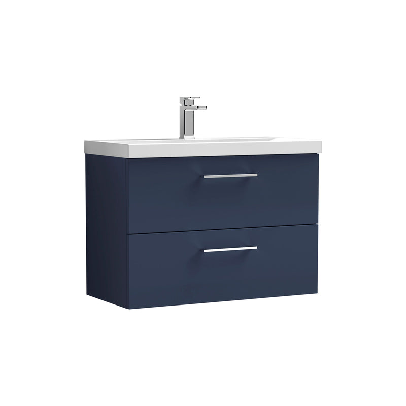 Nuie Arno Wall Hung vanity unit with Thin Edge basin - 800mm (2 Drawers) Midnight Blue