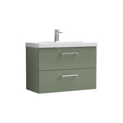 Nuie Arno Wall Hung vanity unit with Thin Edge basin - 800mm (2 Drawers) Satin Green