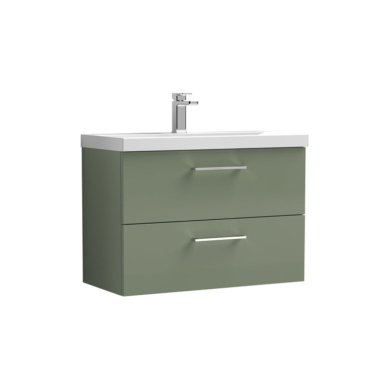 Nuie Arno Wall Hung vanity unit with Thin Edge basin - 800mm (2 Drawers) Satin Green