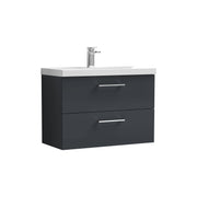 Nuie Arno Wall Hung vanity unit with Thin Edge basin - 800mm (2 Drawers) Soft Black