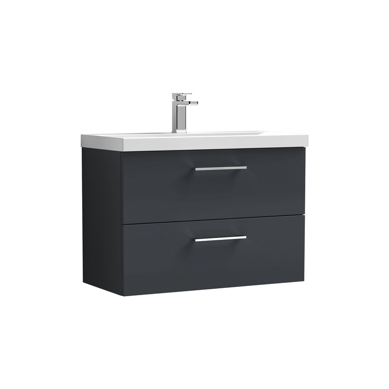 Nuie Arno Wall Hung vanity unit with Thin Edge basin - 800mm (2 Drawers) Soft Black
