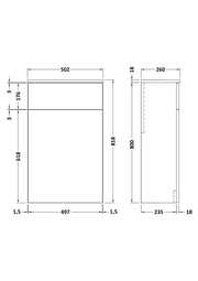 Nuie Arno wc unit - dimensioned line drawing