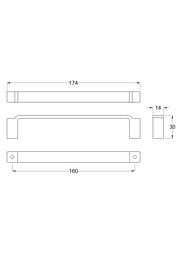 Nuie Art Deco 160mm Furniture Handle Chrome (H1325) line drawing