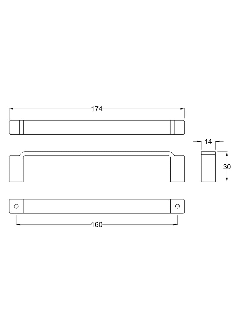 Nuie Art Deco 160mm Furniture Handle Chrome (H1325) line drawing
