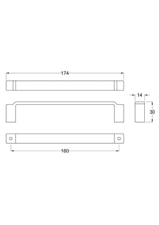 Nuie Art Deco 160mm Furniture Handle Chrome (H1325) line drawing