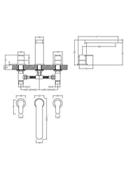 Nuie Arvan 3 Tap Hole Bath Filler ARV333 dimensions