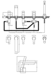 Nuie Arvan 5 Tap Hole Bath Shower Mixer ARV314 dimensions