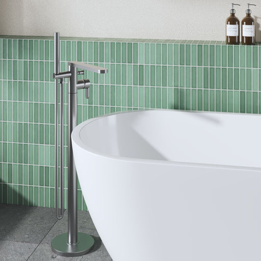 Nuie Arvan Freestanding Bath Shower Mixer Brushed Pewter ARV721 lifestyle