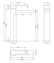 Nuie Arvan High Rise Mono Basin Mixer ARV470 dimensions