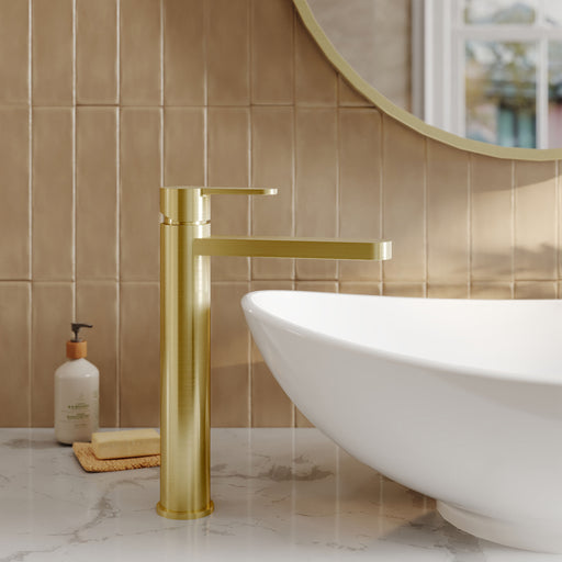 Nuie Arvan High Rise Mono Basin Mixer Brushed Brass ARV870 lifestyle