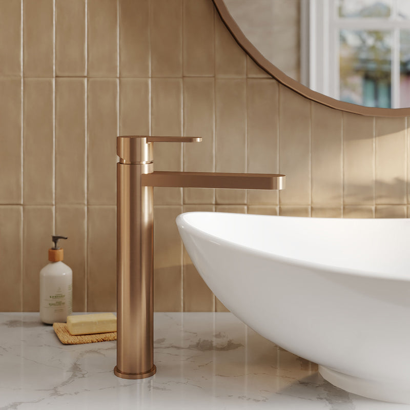 Nuie Arvan High Rise Mono Basin Mixer Brushed Bronze ARV1570 lifestyle