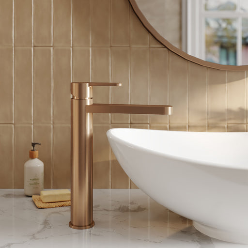 Nuie Arvan High Rise Mono Basin Mixer Brushed Bronze ARV1570 lifestyle
