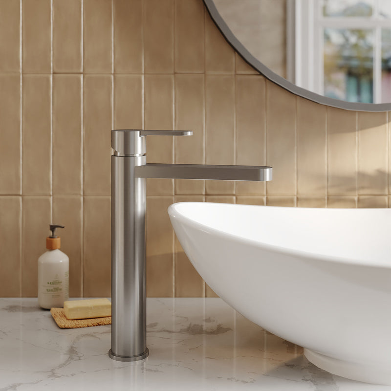 Nuie Arvan High Rise Mono Basin Mixer Brushed Pewter ARV770 lifestyle