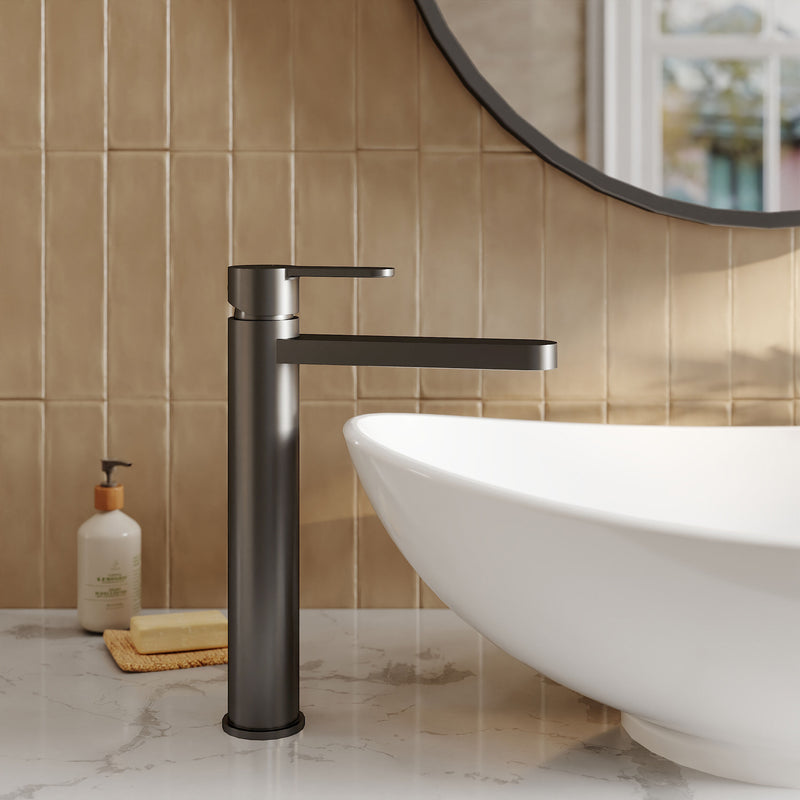 Nuie Arvan High Rise Mono Basin Mixer Matt Black ARV470 lifestyle