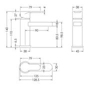Nuie Arvan Mini Basin Mixer ARV315 dimensions