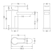 Nuie Arvan Mono Basin Mixer ARV405 dimensions