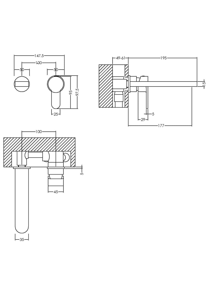 Nuie Arvan Wall Mounted Basin Mixer ARV381 dimensions
