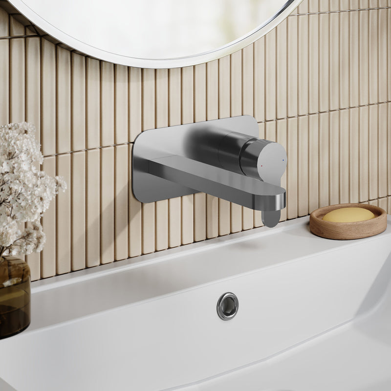Nuie Arvan Wall Mounted Basin Mixer Brushed Pewter ARV728 lifestyle