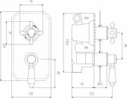 Nuie Ascott Chrome Twin Thermostatic Concealed Shower Valve (1 Outlet) dimensions line drawing